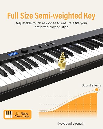 Miniatura 2 de Konix Teclado de piano plegable de 88 teclas con teclas iluminadas piano portátil semipesado piano eléctrico Bluetooth con pedal de sostenimiento