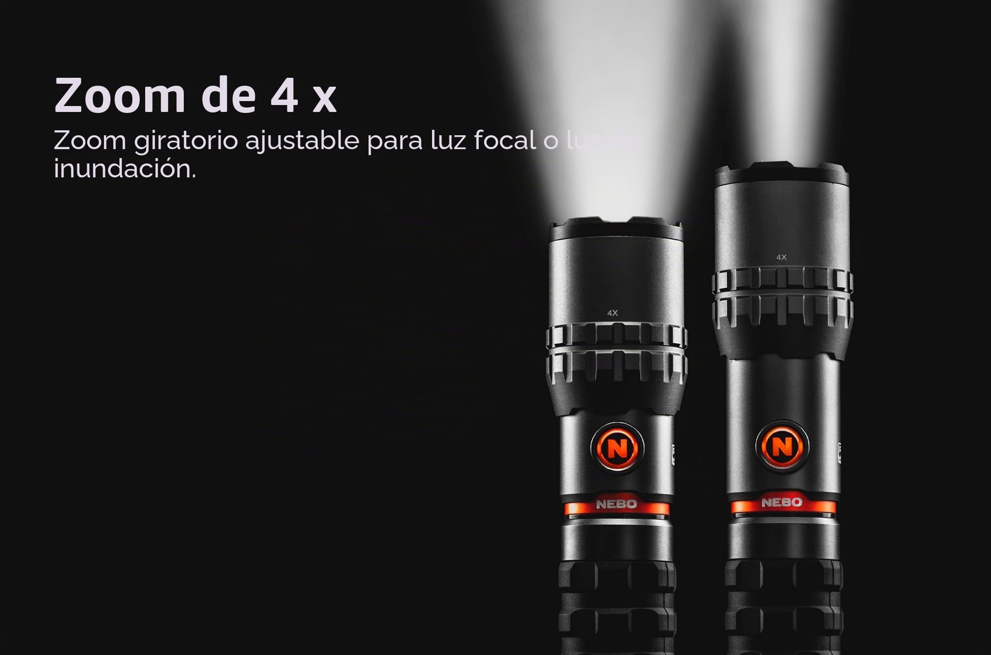NEBO Slyde King 2K Black Line Linterna y Luz de Trabajo – 2.000 Lm Linterna + 500 Lm COB | Zoom 4x | 6 Modos | IPX7 | Base Magnética | Atenuable | Direct-to-Red | USB-C | 453g | Acabado Negro Mate