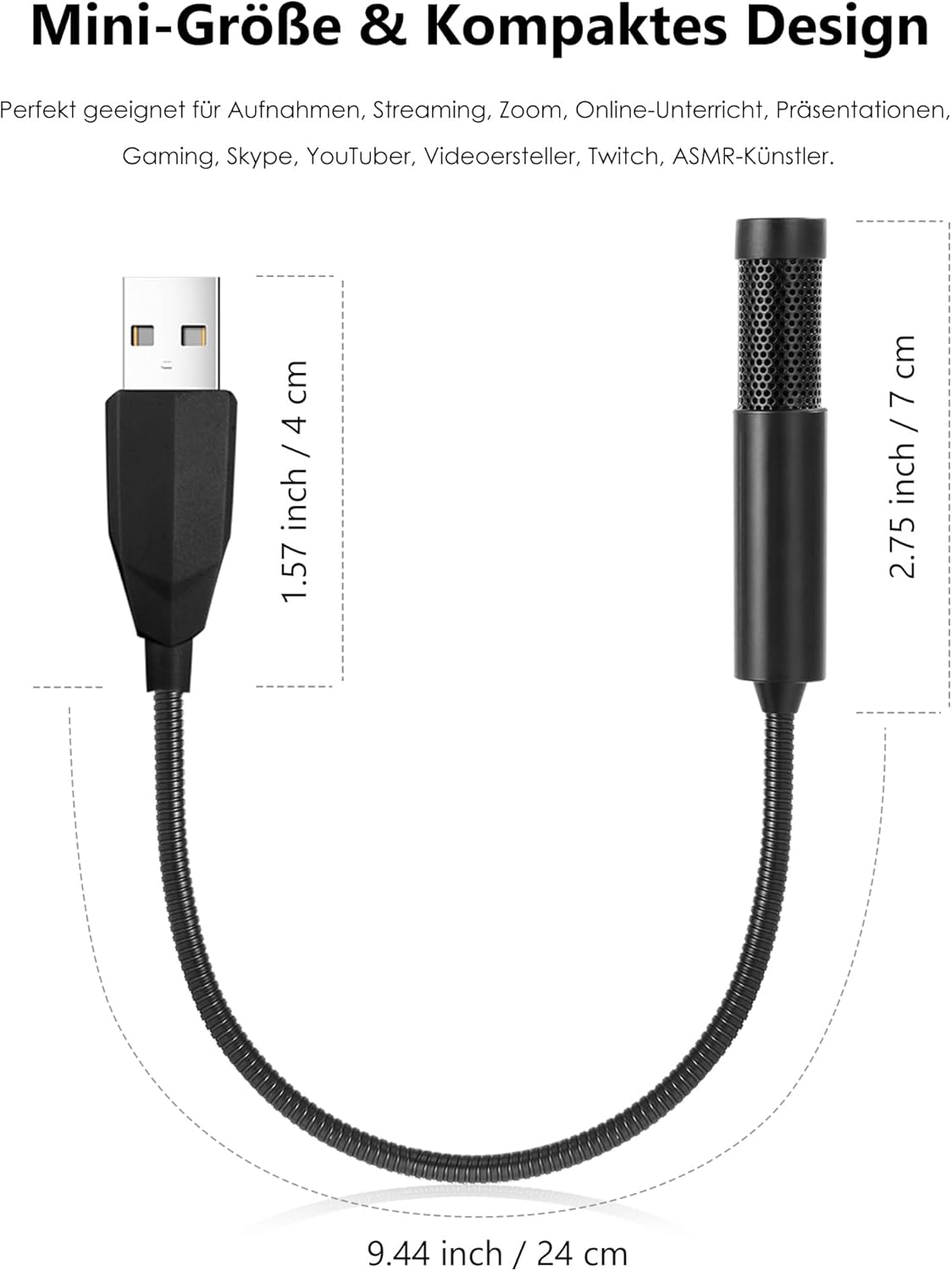 MillSO USB Microphone with flexible gooseneck showing 360-degree adjustability.