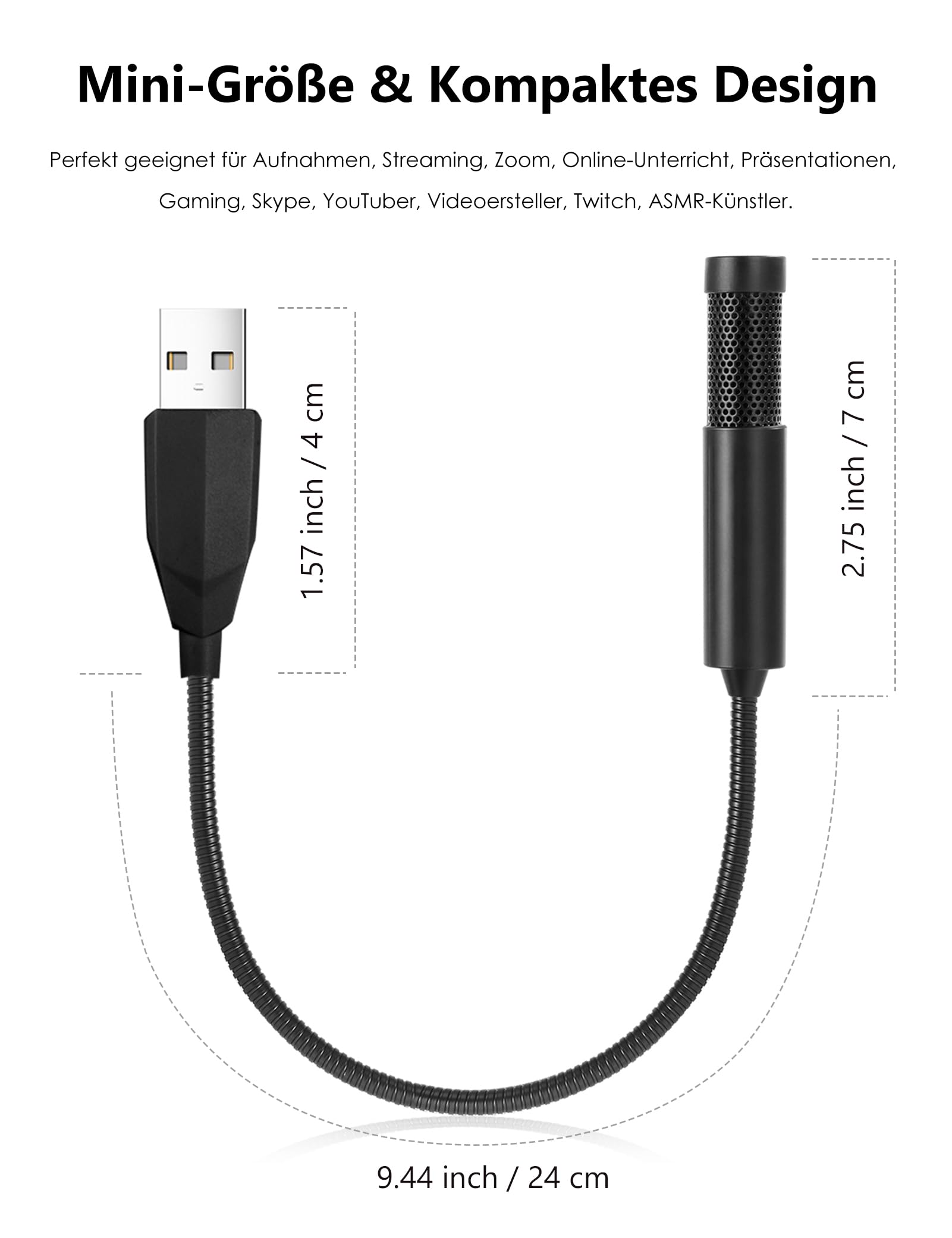 MillSO USB Mikrofon für PC Laptop PS5 PS4, Omnidirektionaler Kondensator Mikrofon mit 360° verstellbar flexiblem Schwanenhals für Aufnahme, Online-Chat, Spiele, Live-Podcasting, YouTube und Skype