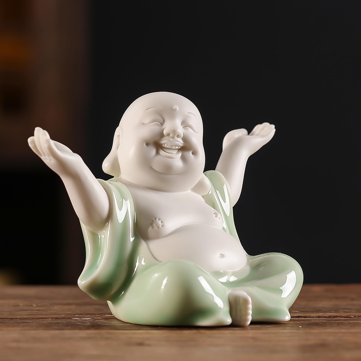 Amazon.com: Houlu Small Green Laughing Buddha Statue for Home