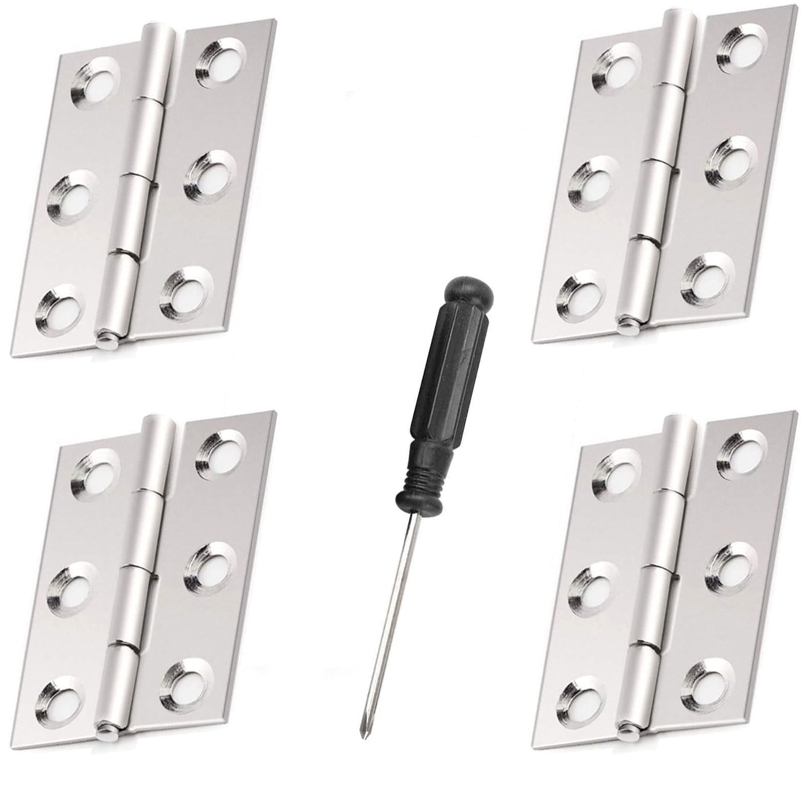 Dxbnezbc Silver 4 Pcs Door Hinges 68Mm × 38Mm, Stainless Steel Hinges For Wood, Butt Hinges For Internal External Doors With 24 Pcs Screws For Gate, Windows, Closet, Drawer, Boxes