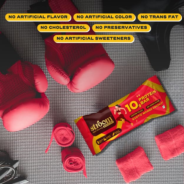 Image of STROOM Asia's First Centre Filled Protein Bars | 10g Protein (6 Bars, 45 Grams Each) | Exotic Mango Coconut | Protein Bars Muscle Growth & Repair | Fibre Rich | No Added Sugar