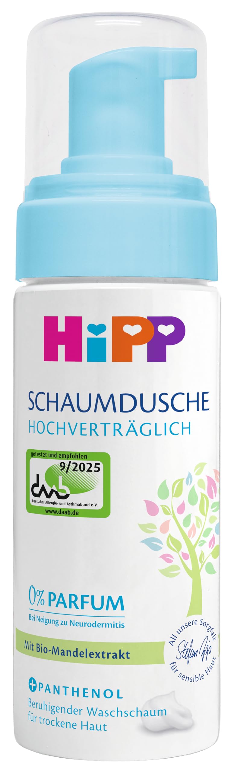 HiPP Schaumdusche Hochverträglich für Trockene Haut, Hypoallergen, Parfumfrei, mit Panthenol und Bio-Mandelextrakt, 150ml