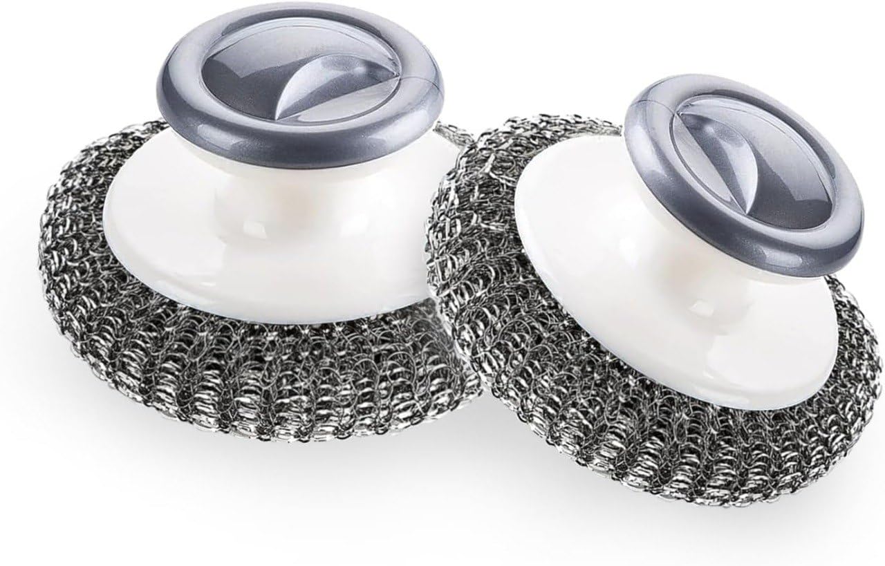 GODFLY Stainless Steel Scrubber with Handle, Durable Steel Wool Scrubbing Brush for Kitchen Cleaning, Pots, Pans, Grills, Sink, Rustproof Design, Easy Grip Handle (2 PCS)-image-16