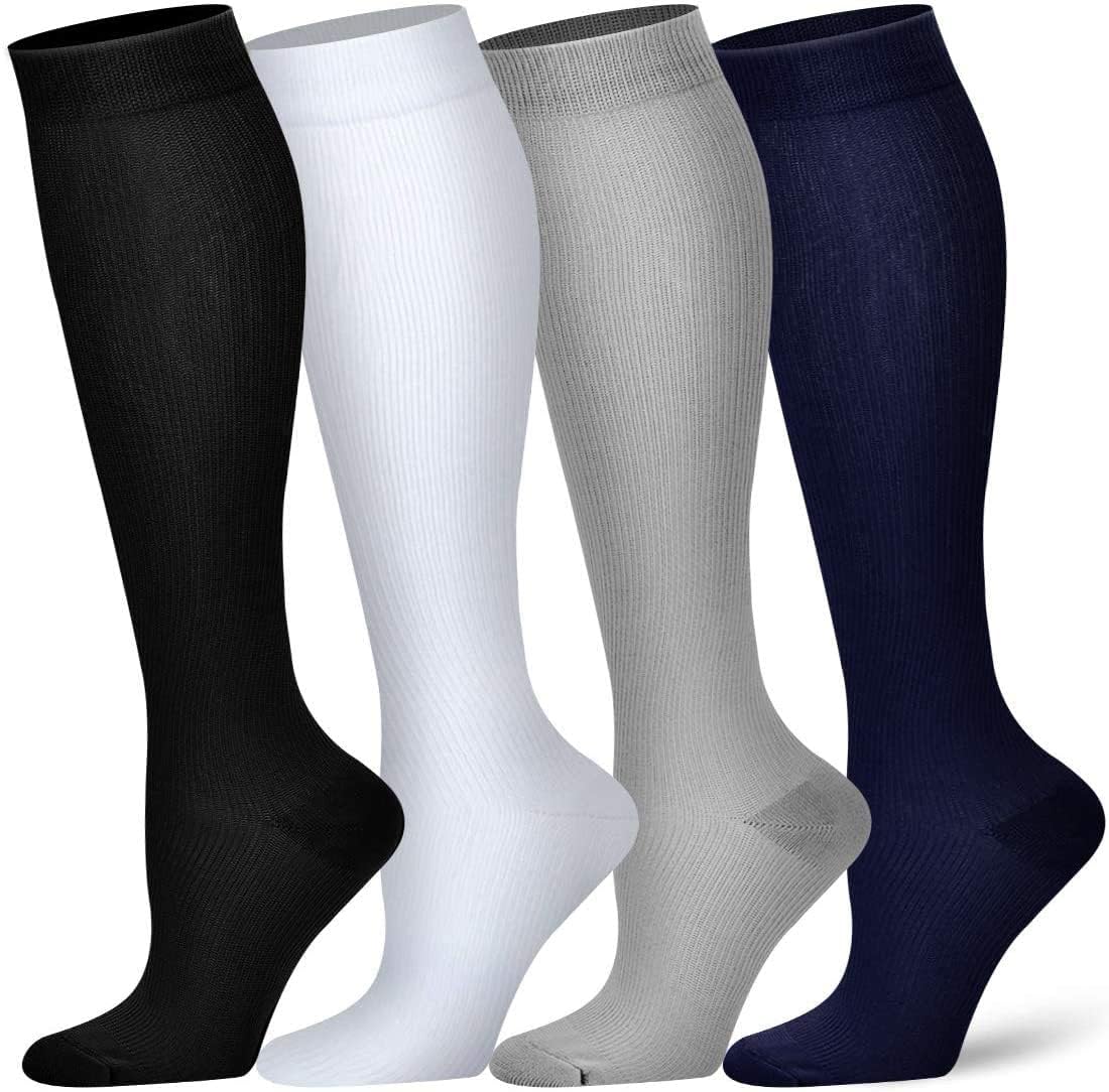 Khazna Compression Socks, 4 Pairs X-Large Socks for Women and Men, Athletic, Travel, Running, Fitness, Flight Socks, Reduce Calf Pain Faster Recovery (L/XL)