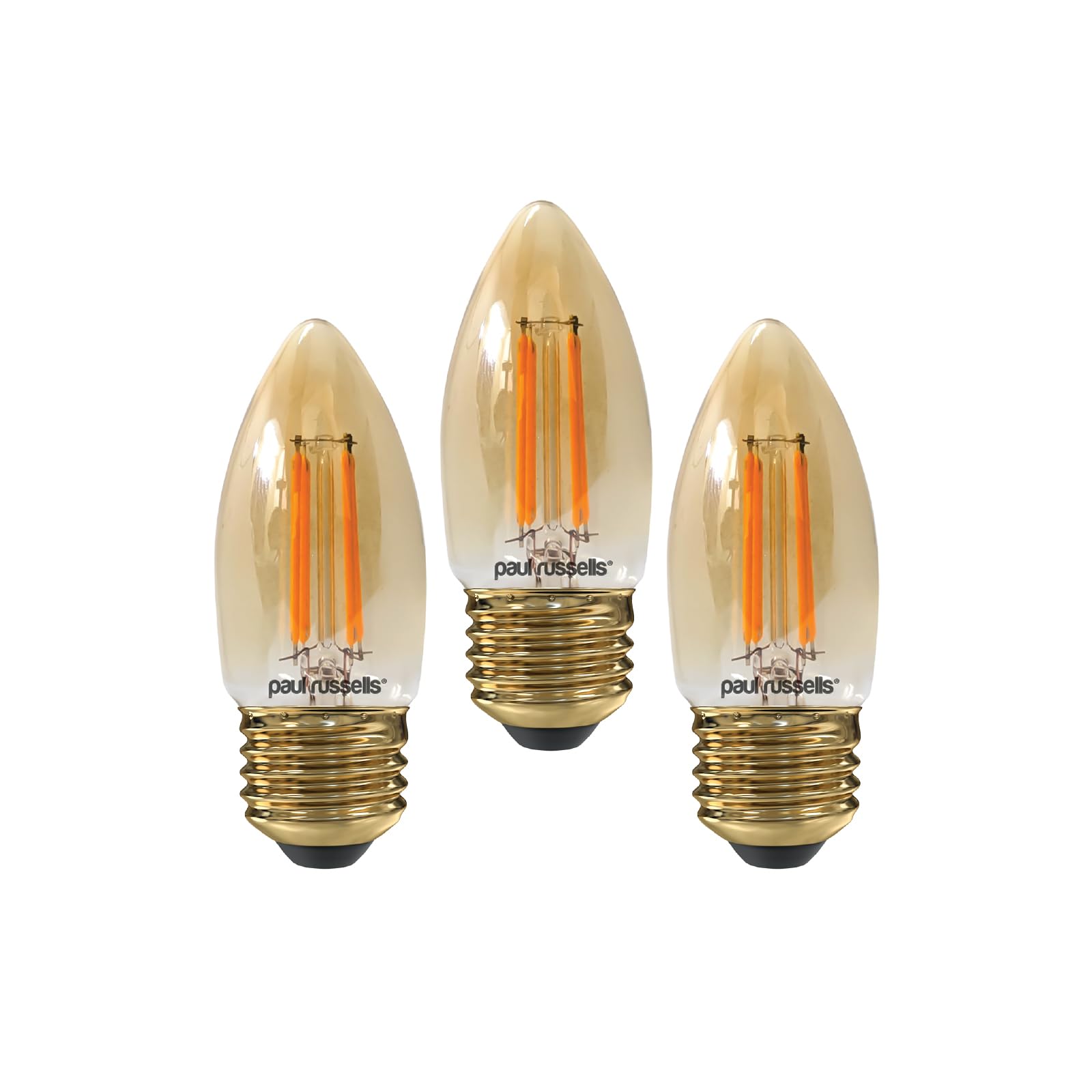 paul russells LED Filament Candle – Dimmable Edison Screw E27 Light Bulbs, 4.5Watt 423LM C35 Bulbs, 40w Equivalent, 2200K Extra Warm White Dimmer ES Energy Saving Chandelier Lamps, 3 Pack