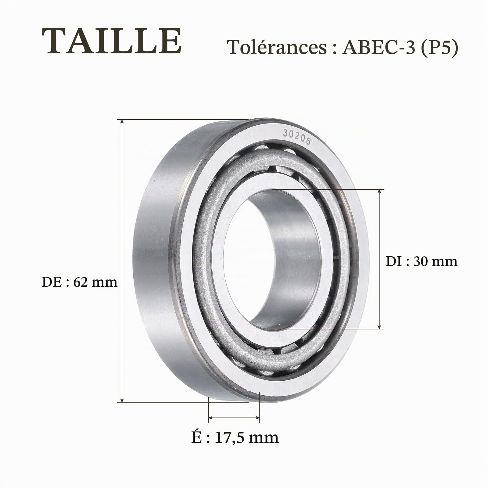 QUARKZMAN 2Pcs 30206 Roulement à Rouleaux Coniques Cône et Coupelle, Alésage de 30mm X Diamètre Extérieur de 62mm X Épaisseur de 17,5mm, Jeu de Roulements en Acier Chromé, Classe ABEC-5