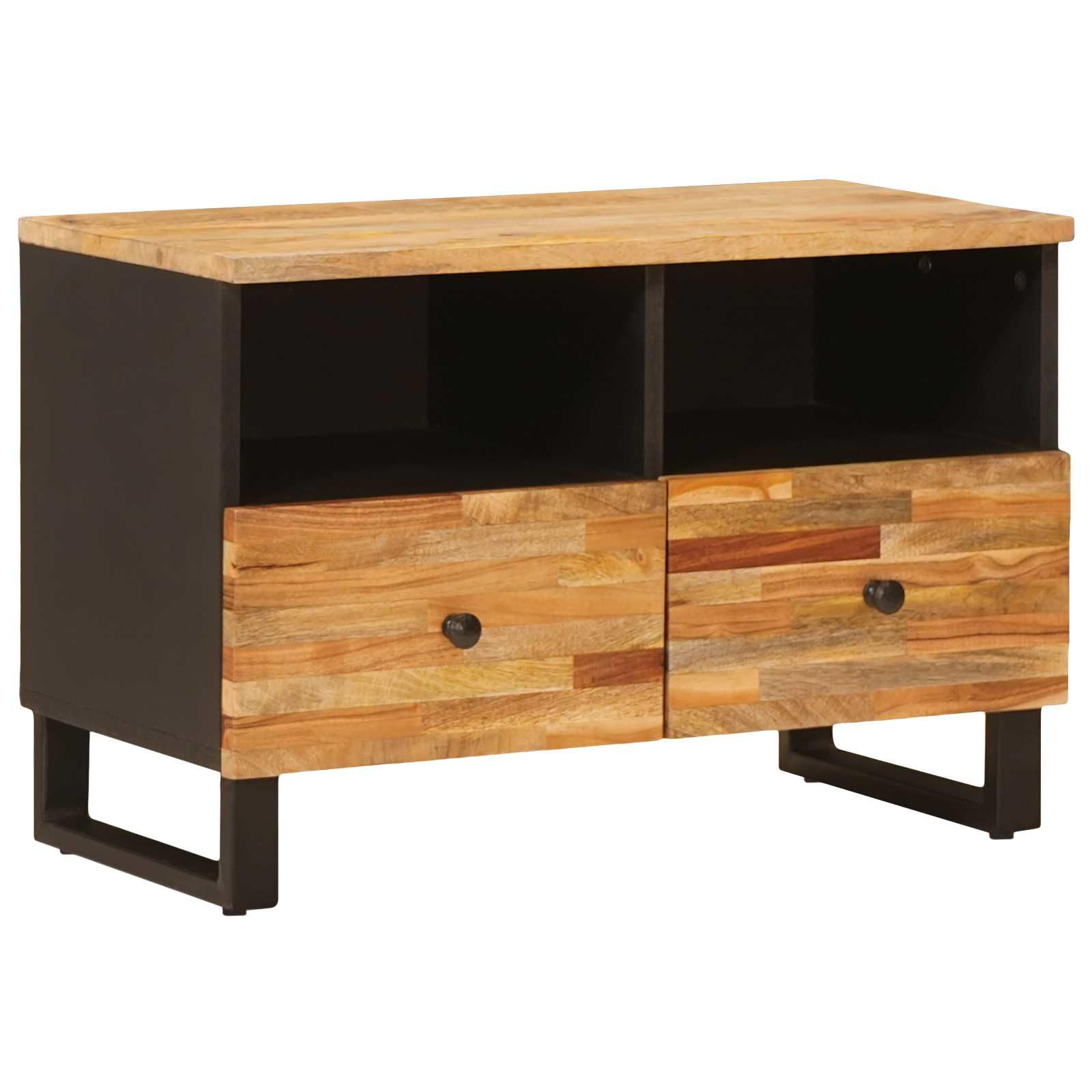 Szafka TV z miejscem do przechowywania, brązowa, 70 x 33 x 46 cm, lite drewno mango, do salonu, mediów, kina domowego, zarządzania kablami, nowoczesne wyposażenie