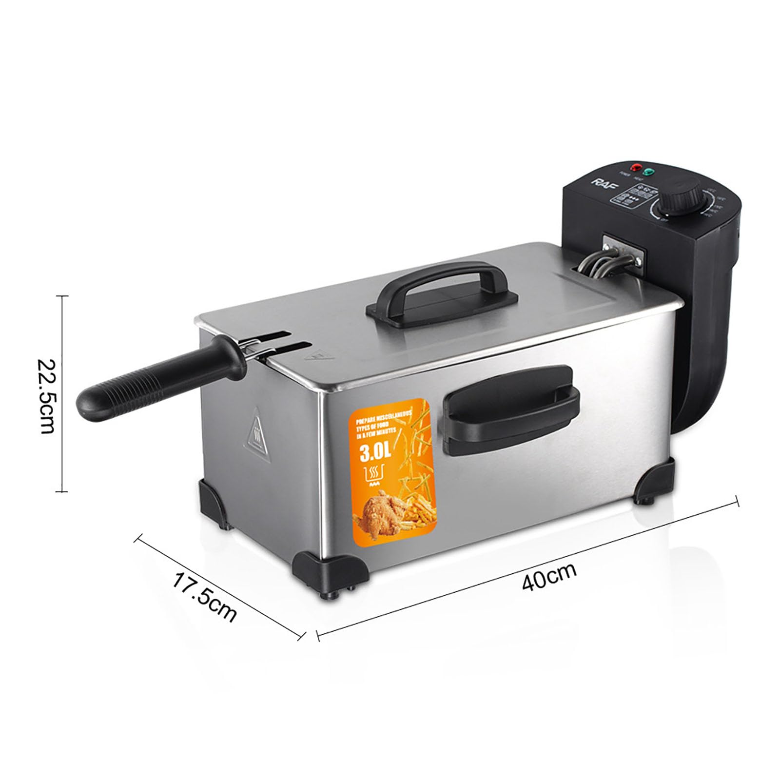 Friggitrice Elettrica da Banco da 3 Litri, Friggitrice Elettrica Professionale da 2000 W con Cestello e Coperchio e 4 Piastre, in Acciaio Inossidabile, per Friggere Diversi Alimenti