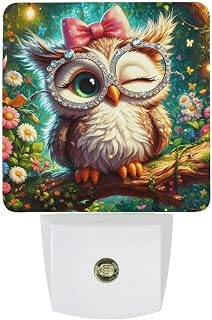 Colorful Owl LED Night Light Plug-In Wall Nightlight, Decor 11.5x7.5x5cm | Auto Dusk to Dawn Sensor, 0.5w Soft White Ambient Lighting, Night Lamp for Bedroom, Bathroom, Hallway, Kitchen, Stairway