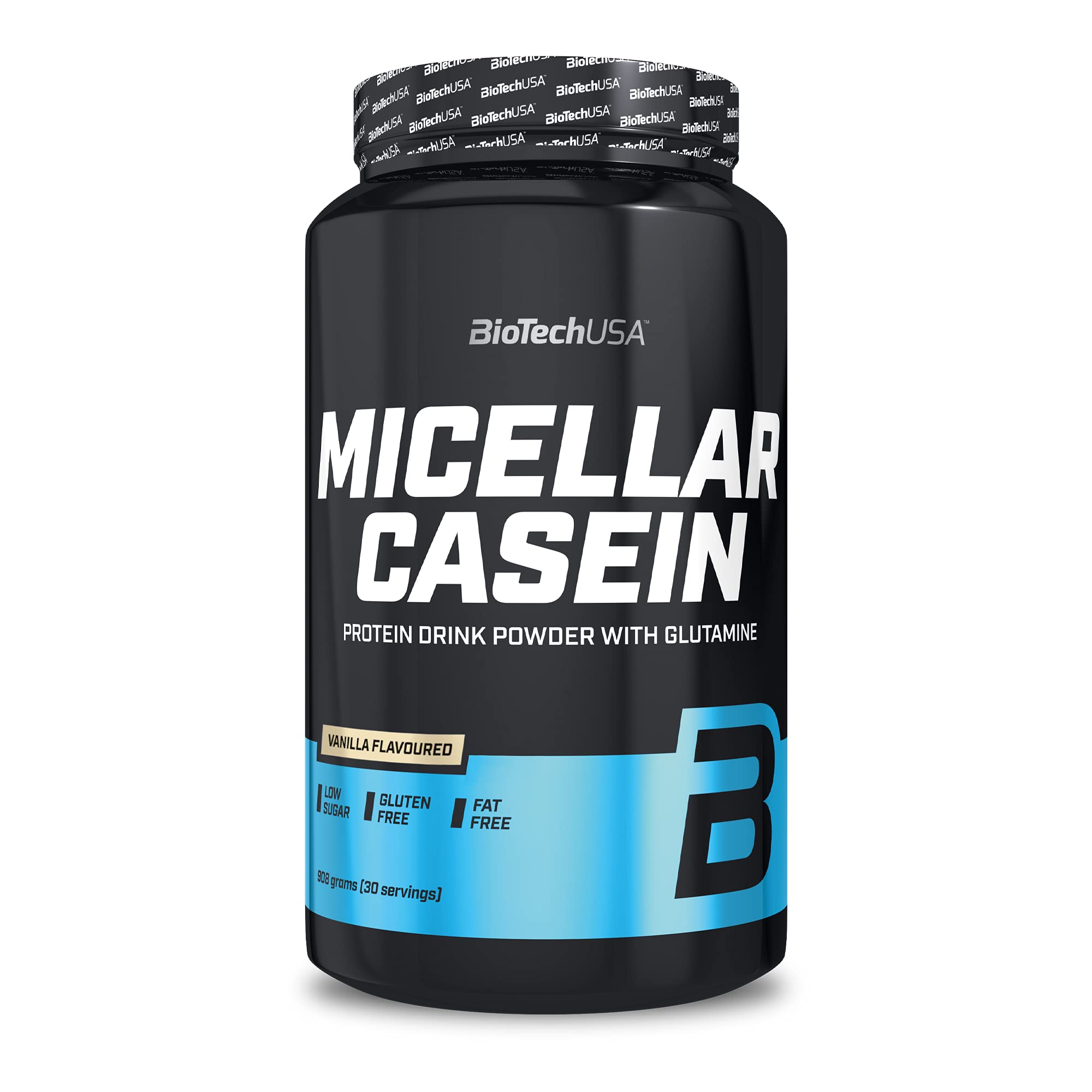 BioTechUSA Micellar Casein Protein Powder | Temps d'absorption prolongé | Sans gluten et sans graisse | L-Glutamine ajoutée, 908 g, Vanille
