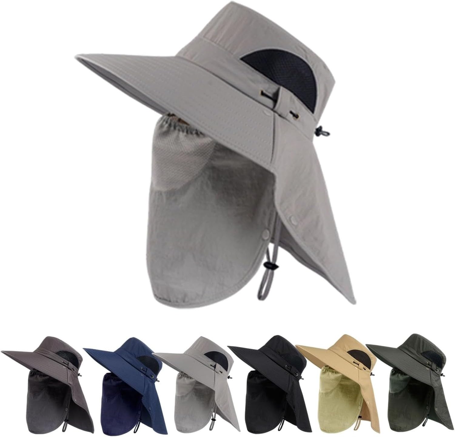 WOMGKDA Outdoor Wide Brim Sun Hat with Neck Flap for Men Women, UPF 50+ Breathable Boonie Bucket Hat 360° Safari Shape for Gardening Hiking Fishing Travel, #D