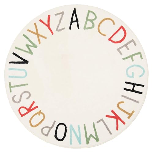 Topotdor Rainbow Round Kids Play Rug Alphabet Nursery Area Rug