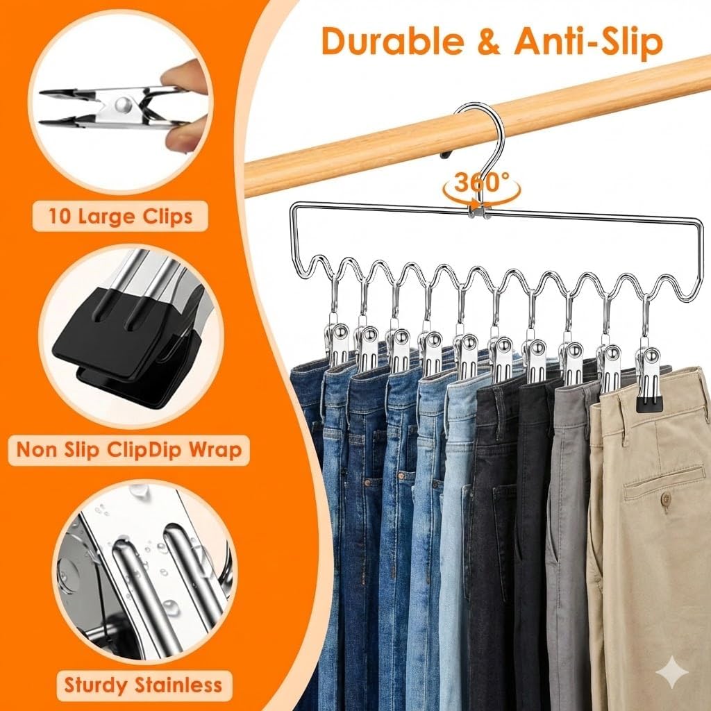 Pants Hangers Space Saving with Clips,Closet Organizers and Storage,20 Non-Slip Rubber Clips Metal Legging Organizer for Jeans Skirt Home Essentials,Dorm Room Essentials for College Students Girls Guy thumbnail