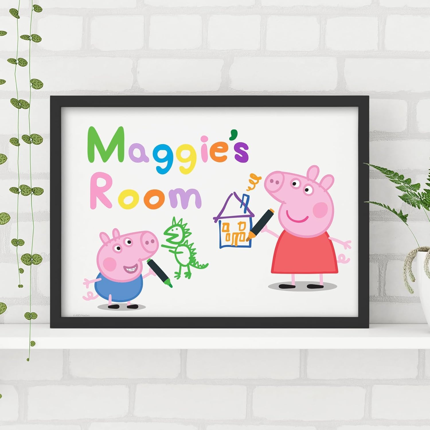Themed Peppa Pig Print - Peppa and George Drawing Personalised Name Poster Wall Art (21cm x 29.7cm - A4)