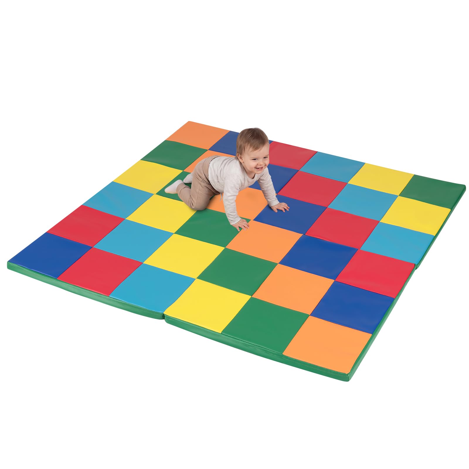GOPLUS Tapis Eveil Bebe Pliable et Reversible, 144 x 144 x 3,5 CM, Tapis de Jeux Bebe en Mousse Imperméable et Fond Antidérapant, Facile à Transporter, Idéal pour le Développement Garçon & Fille