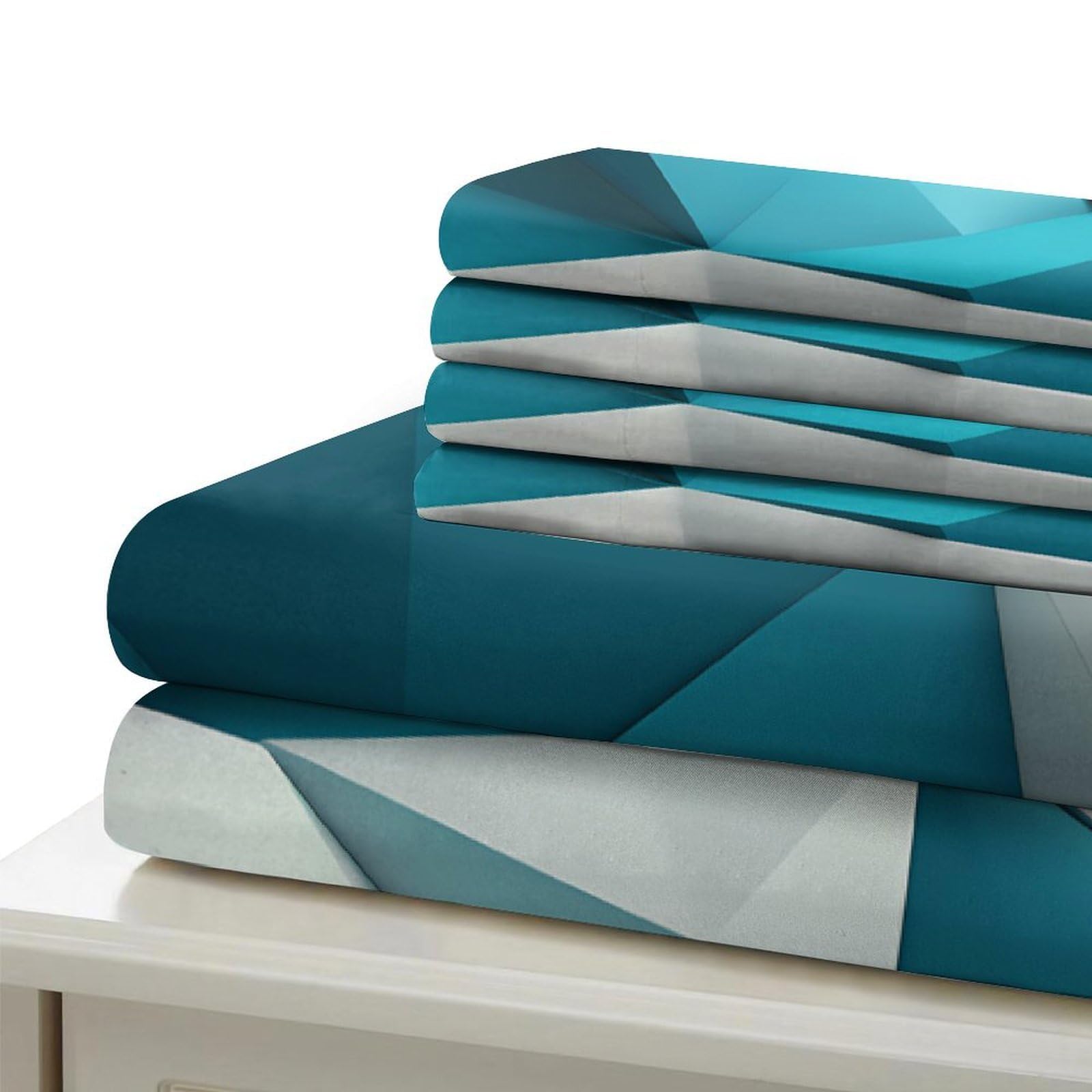 Geométrico Abstracto 3D Impresión Funda de edredón 3pz Microfibra Transpirable Diseño Moderno Azul y Blanco Edredón Funda 2 Fundas Cremallera Niños Adolescentes King（220x240cm）