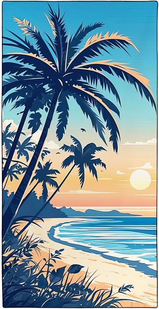 Quick-Dry Coconut Beach Towel 36″x72″ Sand-Free Soft Microfiber with Palm Tree Pattern