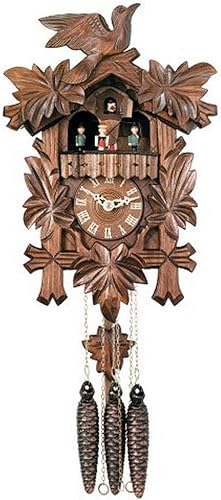 One Day Musical Cuckoo Clock with Dancers, Five Hand-Carved Maple Leaves, and One Bird - 14 Inches Tall - Model # MD411-14