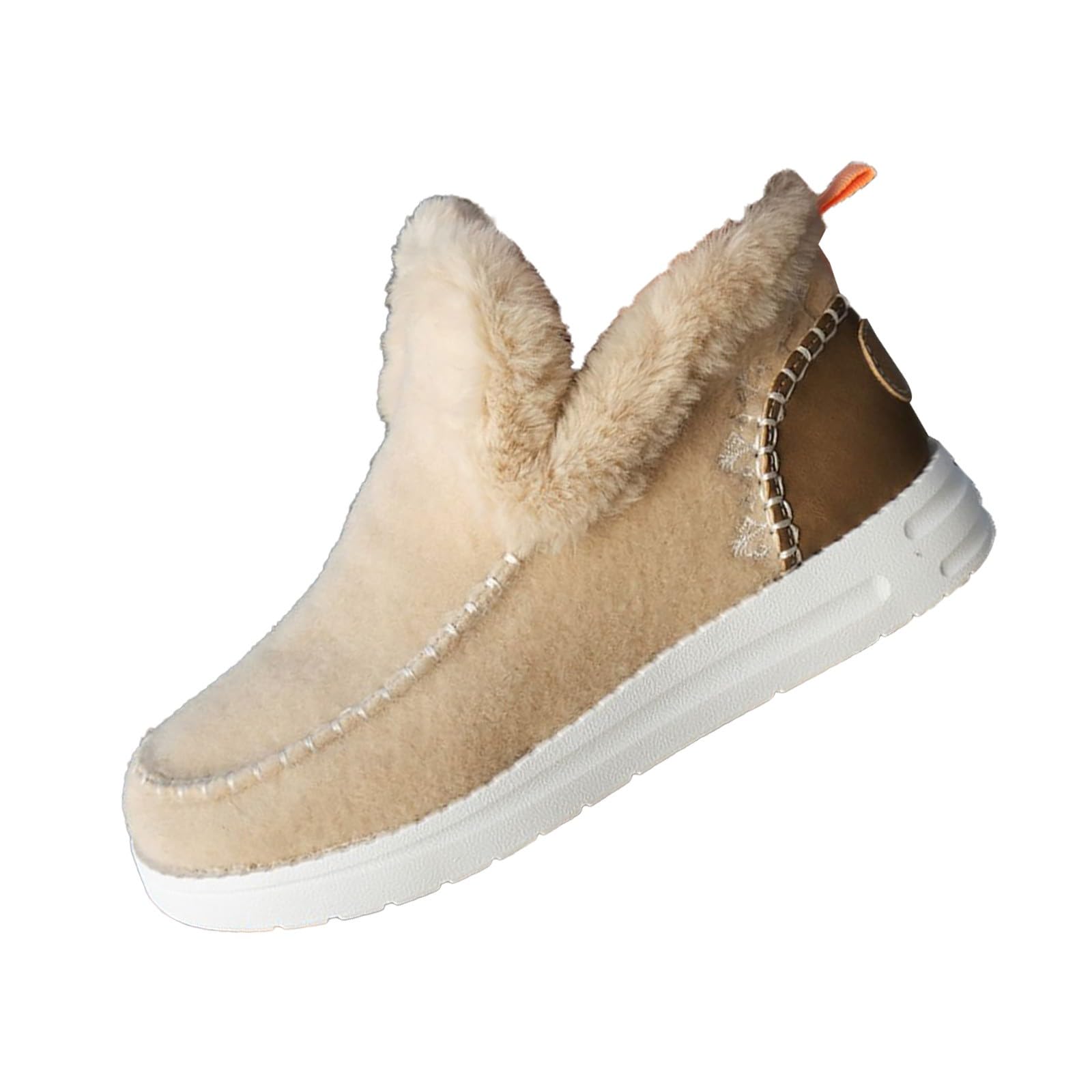 Womens Winter Shoes Fluffy Boots Winter Flat Ankle Snow Boots Warm Faux Fur Lined Anti-Slip Slip on Loafer
