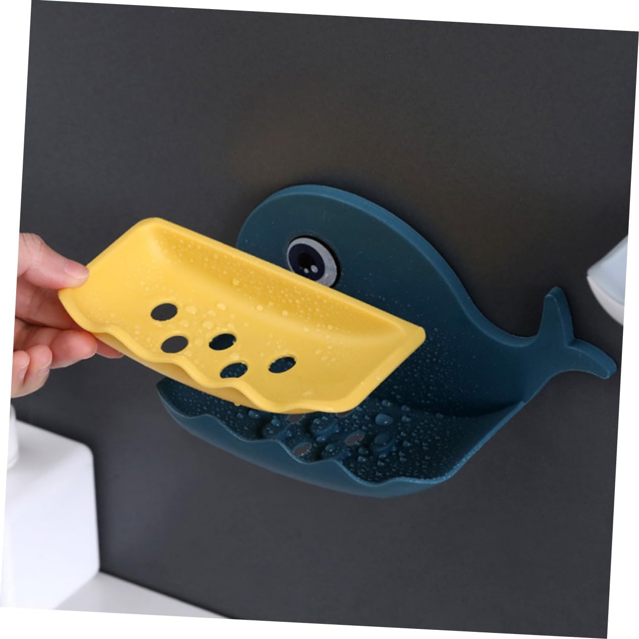 Self-Adhesive Whale-Shaped Soap Holder Punch Bathroom Drainage Soap Box for Shower Easy to Clean Removable Reusable Wall-Mounted Design for Storage image 2
