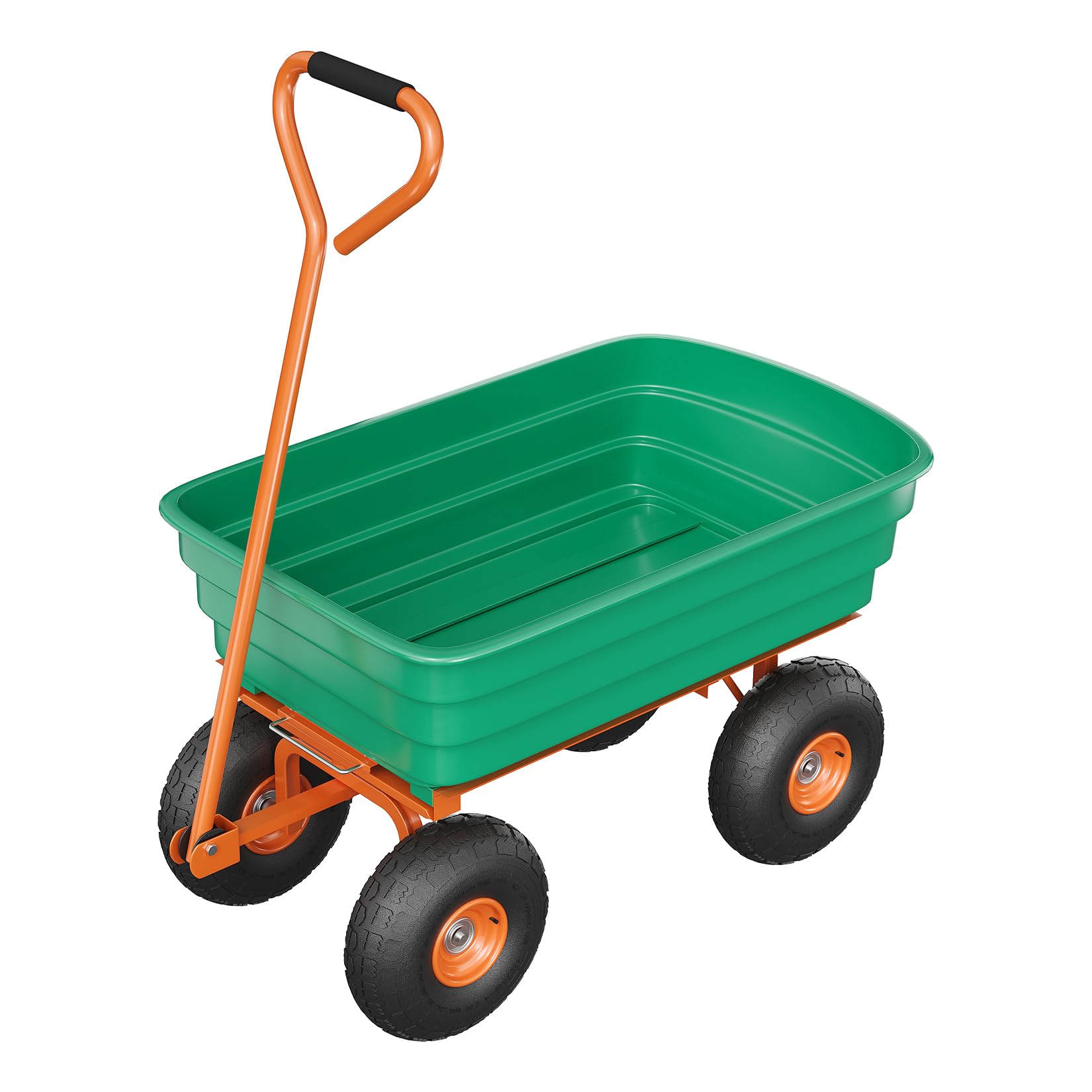 Gartenwagen 544 kg Tragkraft, Transportwagen mit Kippfunktion | 13 Zoll No-Flat Reifen, 198L PP-Kippmulde, 180° Verstellbarer Griff, Mehrzweck Schubkarre Für Outdoor, Pflanzen & Holzscheite