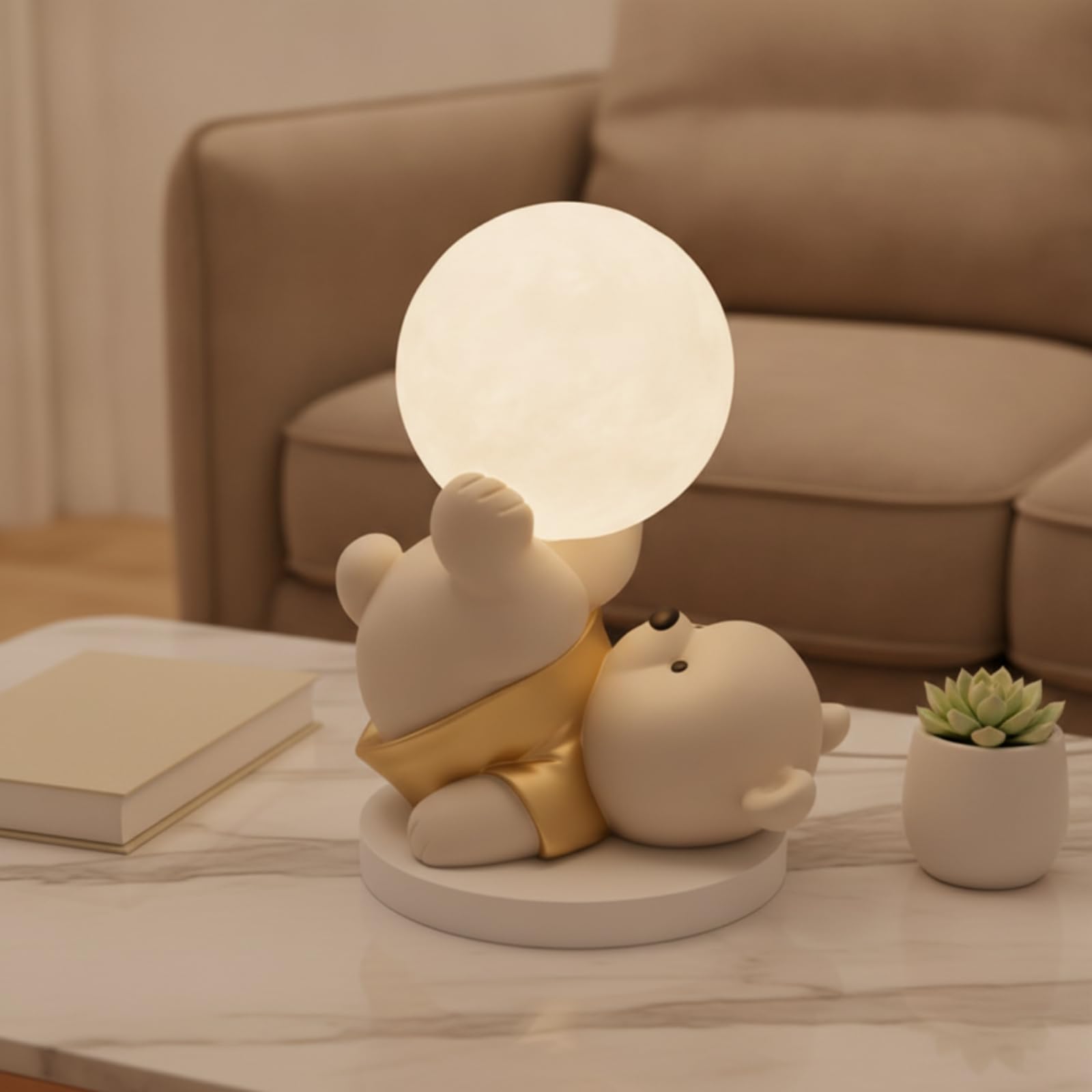 Sharplace Bär Nachtlicht Schlafzimmer Lampe Kinderspielzeug Figur aus Harz Und Fiberglas Weiches Warmes Licht als Dekoration für Wohnzimmer Schreibtisch Regal Kinderbereich, Grau
