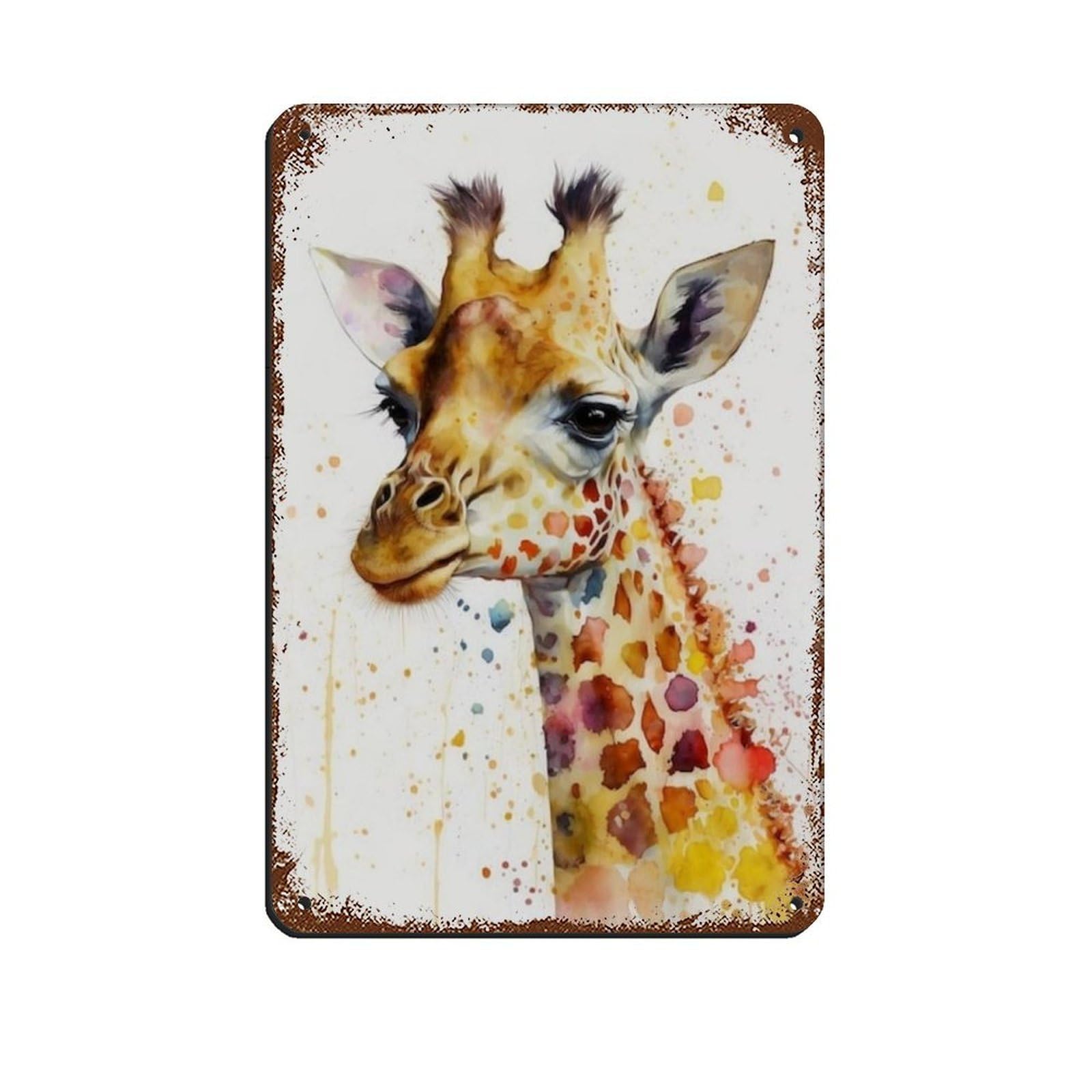 Watercolor Giraffe, Art Poster Retro Poster Metal Tin Sign Chic Art Retro Iron Painting Bar People Cave Cafe Family Garage Poster Wall Decoration 8x12inch(20x30cm)