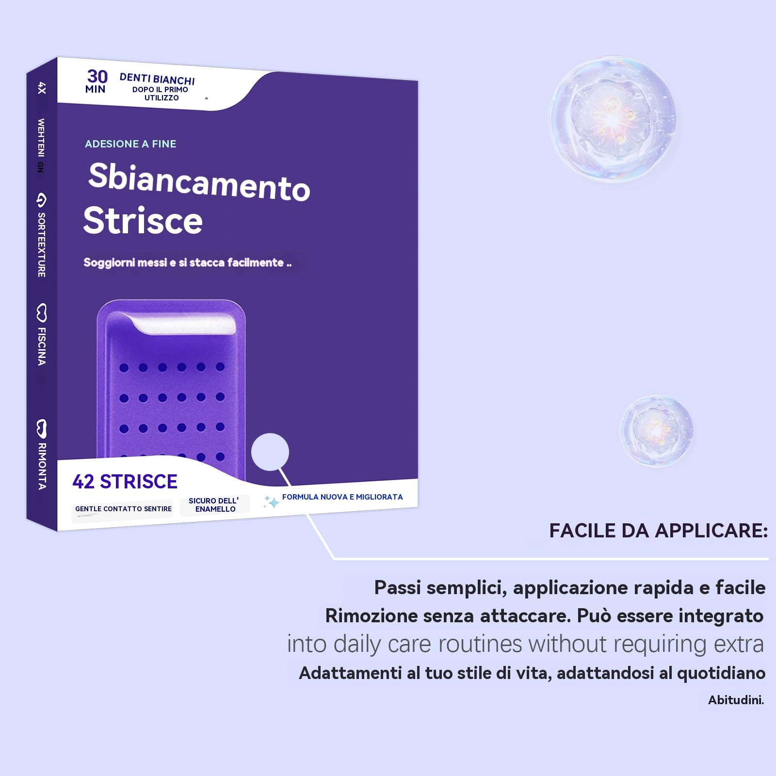 Strisce Sbiancanti Denti - Whitening Strips Senza Perossido per Denti Sensibili, Risultati in 7 Giorni, Sbiancamento Professionale a Casa, Rimuove Macchie Caffè/Vino/Fumo, Sicure per lo Smalt (42pcs)