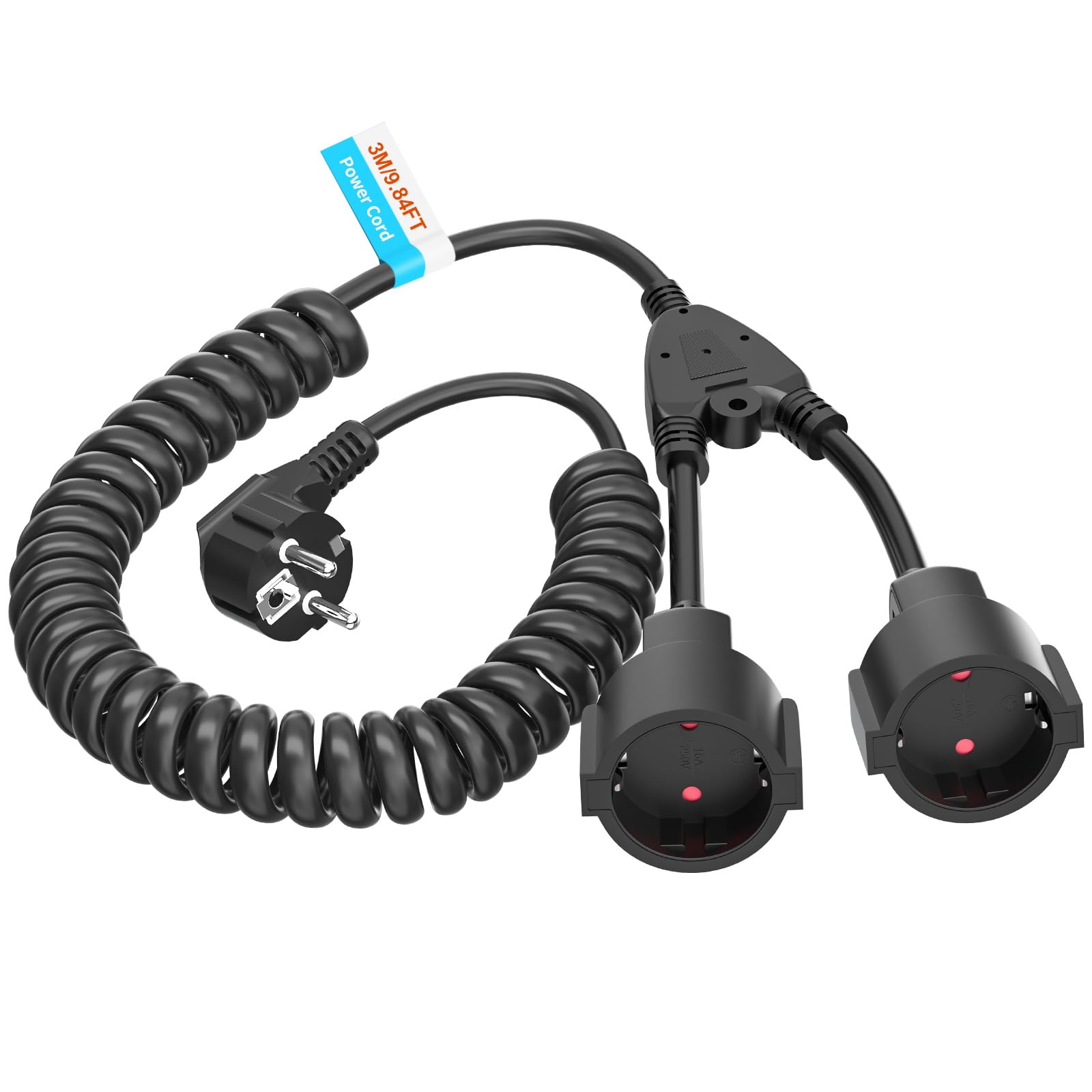 Cable alargador Schuko, Contacto de protección exterior, 1 a 2 contactos de protección ampliables, 2 Tomas de Corriente