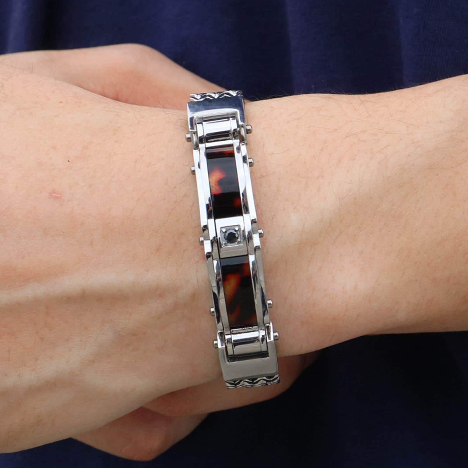 Bracelet Homme Argent Marron Foncé， Bracelet Cuir Homme Tissage de Quille Acier Inoxydable Bracelets Jonc