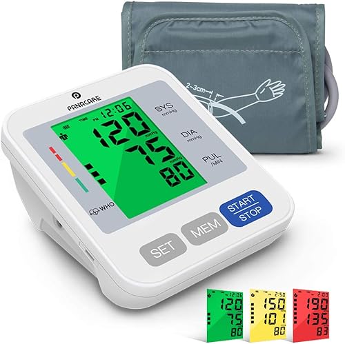 Monitor de presión arterial, máquina de presión arterial superior del brazo para uso doméstico, kit de manguito BP, pantalla grande de 3 colores de