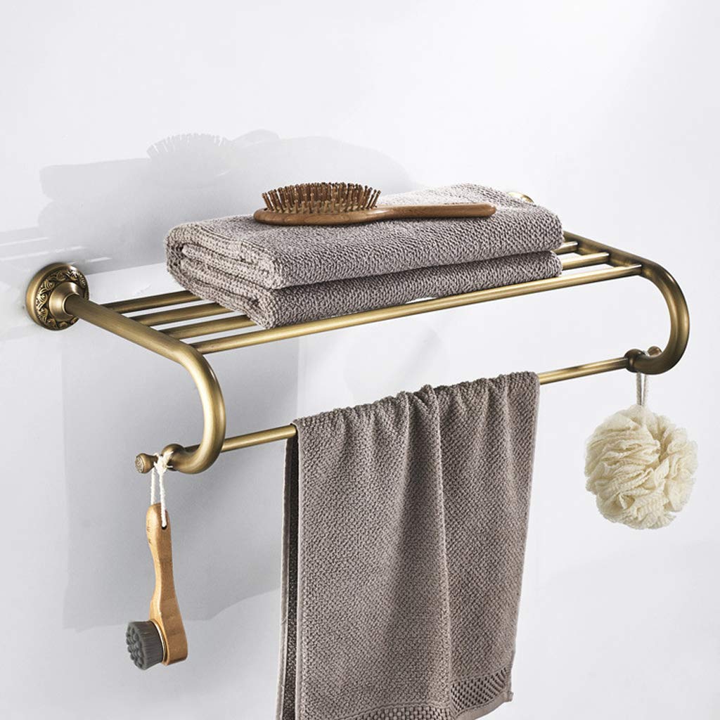SOYDAN Brass Vintage Home/Hotel Wall Storage Wall Mounted Towel Rack for Kitchen or Bathroom, 2-Tiers Bathroom Storage Shelf Towel Rails, Multifunction Wall-Mounted Towel