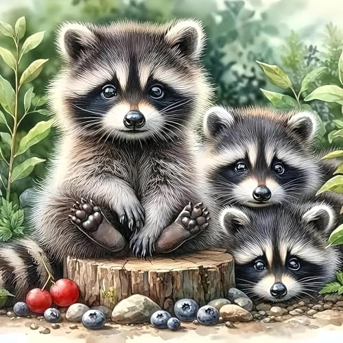 Image of Raccoon Cross Stitch Kits for Adults Beginner,Counted Cross Stitch Kits Printed Stitching Cute Patterns Dimensions Needlepoint Art Crafts Embroidery Kits for Adults Beginners (13.7x13.7 inch)