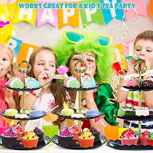 3 Sets Of 3-Tier Plastic Cupcake Stand Dessert Plates Mini Cake Fruit Candy Display Tower Reusable Tiered Serving Tray Round Square Pastry Cake Rack Holder Tray For Wedding Birthday (Black) #TOP5