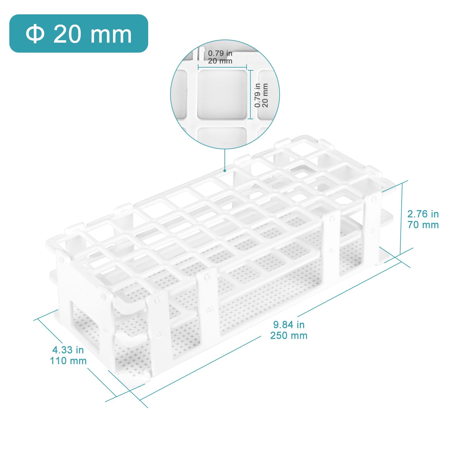 stonylab Porte-Tubes, 20 mm 40-Places, Support Porte-Tubes en Plastique Blanc Amovible à 3 Niveaux, pour Usage en Laboratoire
