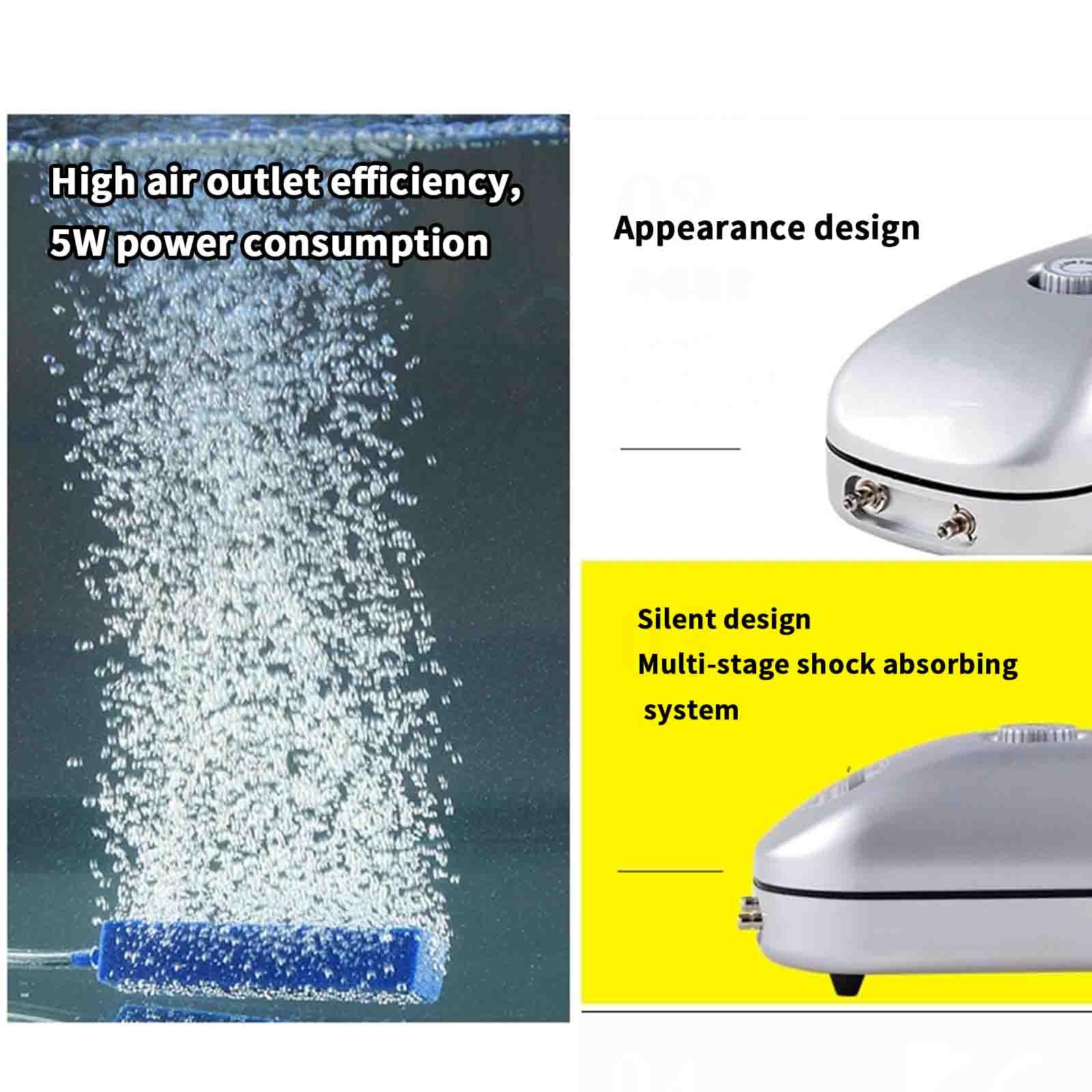 JUSHZ Pompe d'Aria Pompa Acqua Pompa Acquario Ossigenatore Acquario Aeratore Mini Giardino Silenzioso Piccolo Adatto per Acquari Interni (2W 137X81X64mm,Silver)
