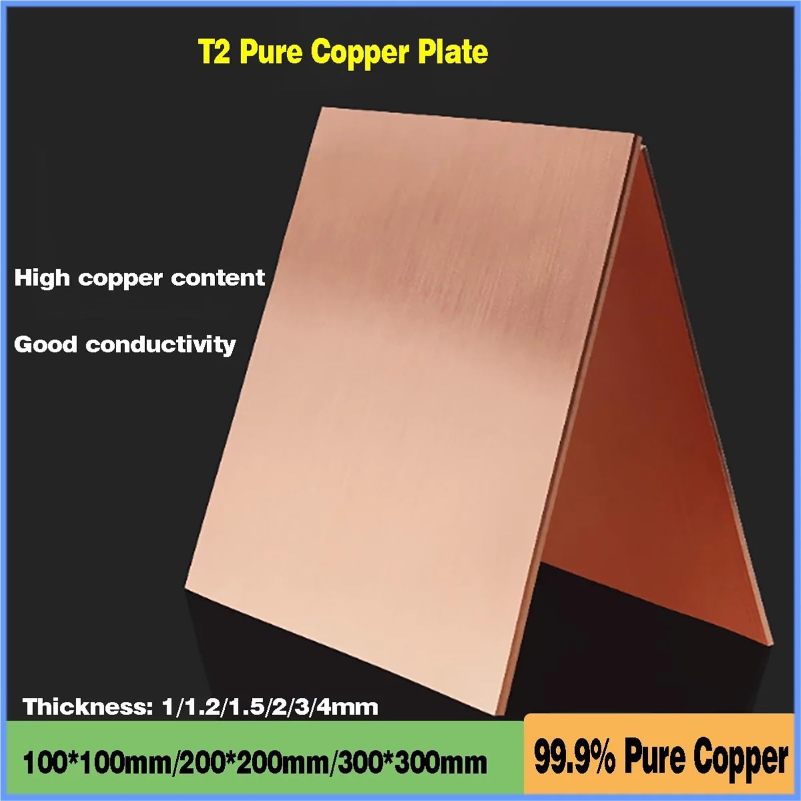 Espesor: 1/1,2/1,5/2/3/4 mm Lámina de cobre T2 Placa Cobre Cu Metal 100 * 100, 200 * 200, 300 * 300 Adecuado para joyería y manualidades(200x200x1.2mm)