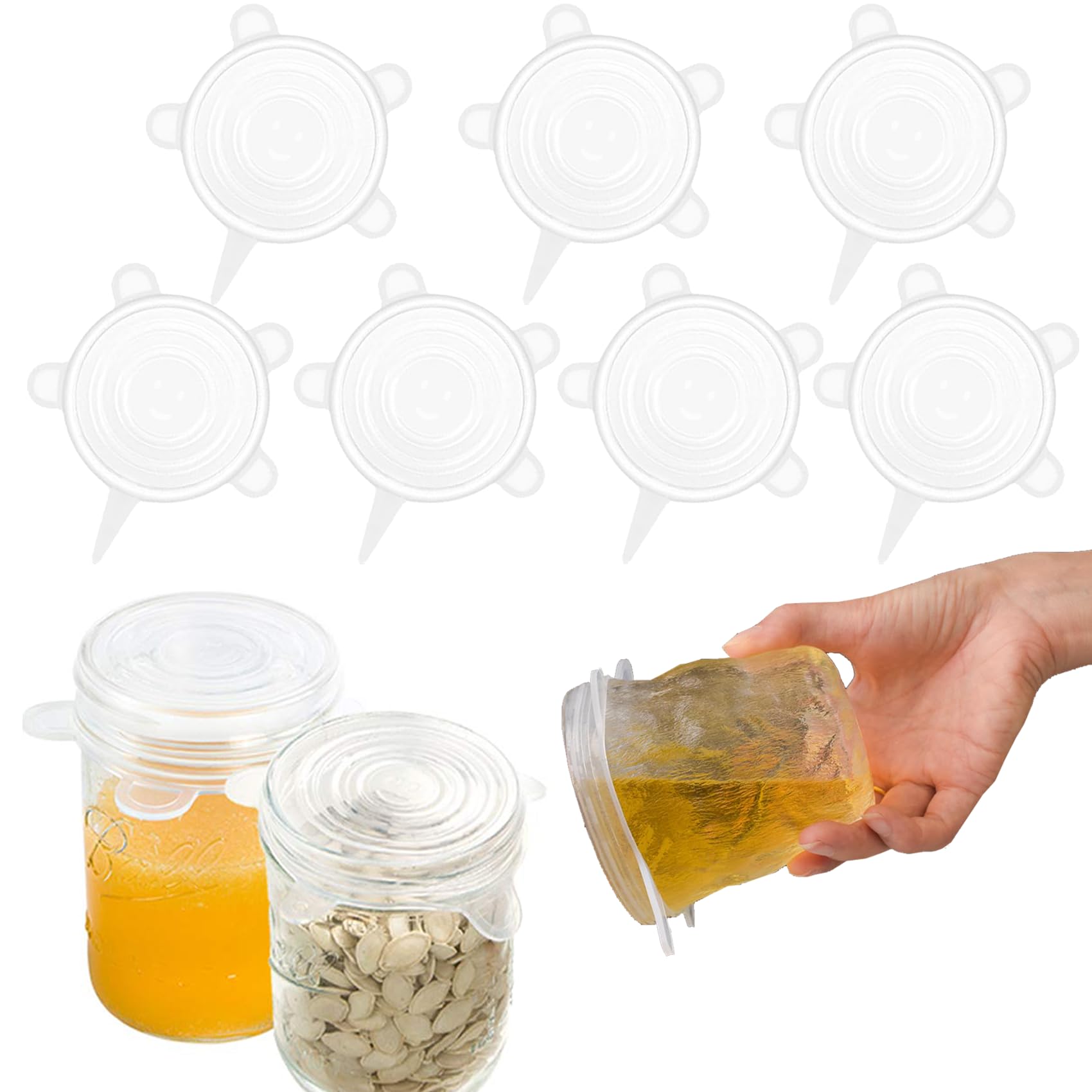 7 Piezas Tapas Silicona Ajustables Cocina 8.5cm Tapas de Silicona Elasticas Cocina Tapa Microondas Libre BPA Protector Horno Silicona para Lavavajillas Compatibles con Todo Tipo de Recipientes