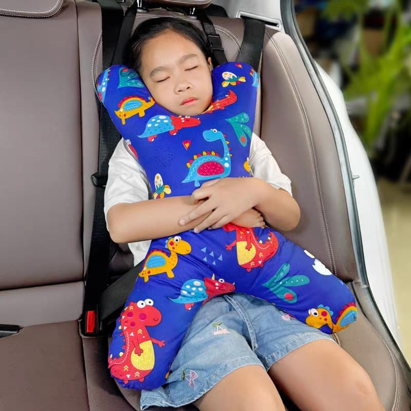 Almohada de viaje en forma de X para asiento de coche, almohada de apoyo para la cabeza y el cuerpo para niños y adultos, almohadas para el cuello de dibujos animados, almohadas suaves para el cinturón de seguridad para viajes de larga distancia, almohadas transpirables para el cinturón de seguridad para coches, aviones, cojín de viaje