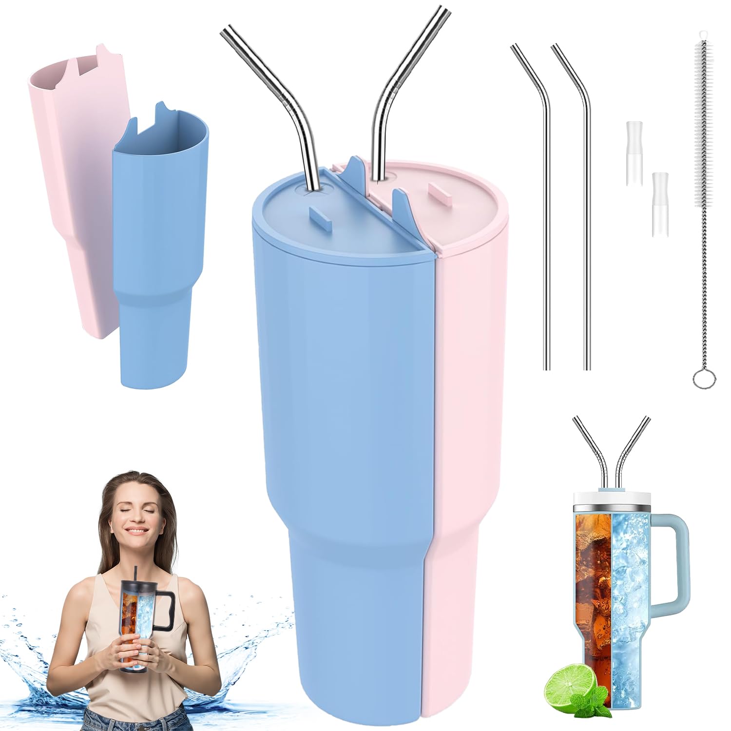 BAISHUWU 2 in 1 Silicone Drink Separator Cup, Double Wall, 5 cm Width, 1 cm Height, 2 Count, Reusable, Durable, Home & Travel, 0L Capacity