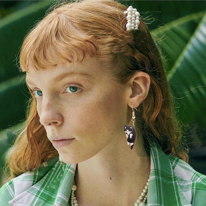 ONLYJUMP 6Pairs Dangling Cat Earrings For Women Kawaii Aesthetic Funny Cartoon Kitten Dangle Earrings French Hook Animals Lover Birthday Gifts - Image 3