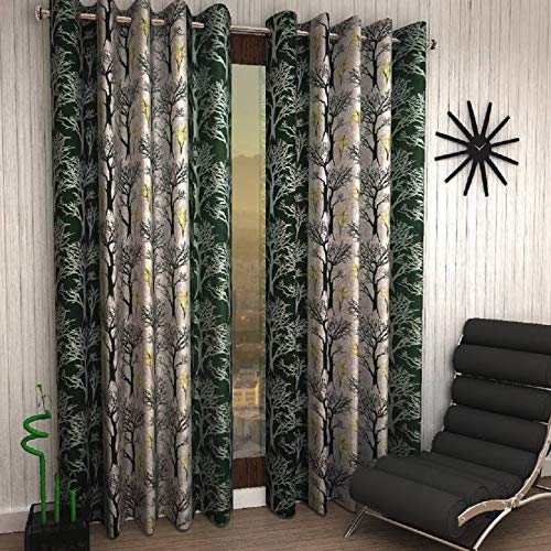 Image of Zesture 3D Printed Polyster Eyelet Door Curtain Set of 2-4 ft x 7 ft, Green