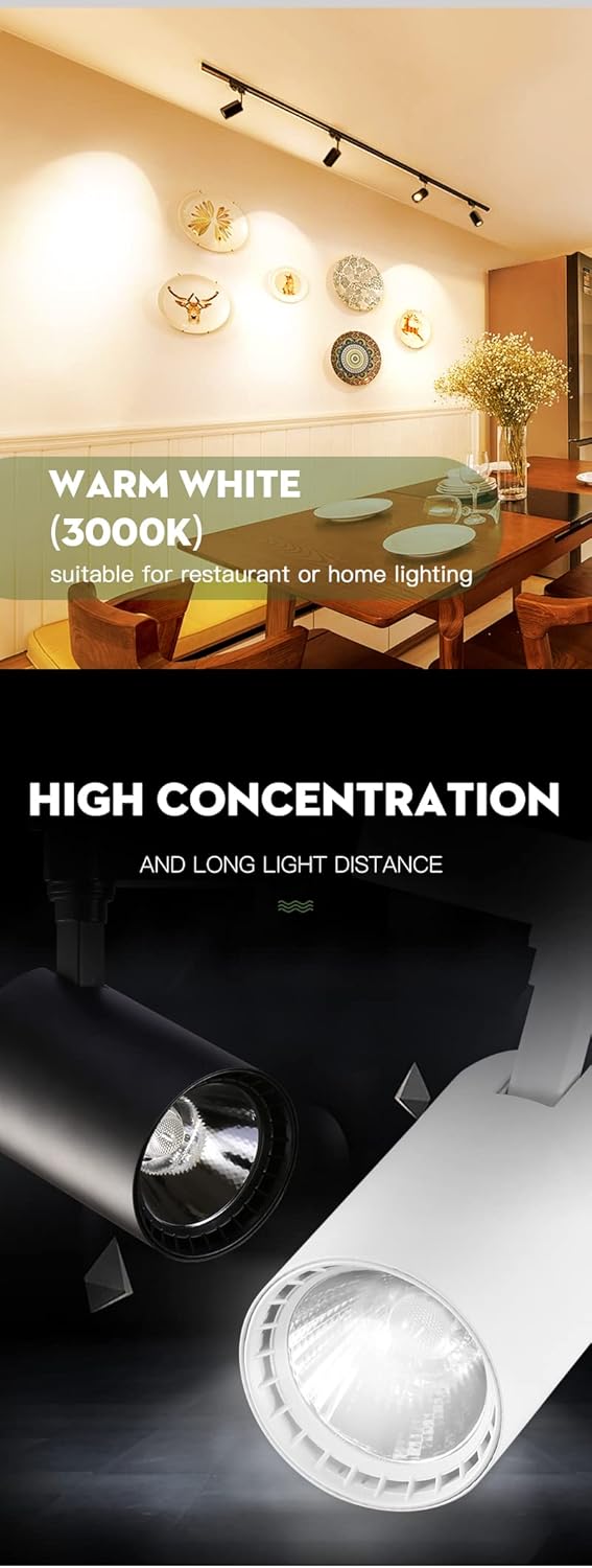 Whole Set LED Track Light 12/20/30 Wall Lamp COB Rails Spot Led Track Lighting Fixture for Clothing Shop Living Room Home (Black, 30W)