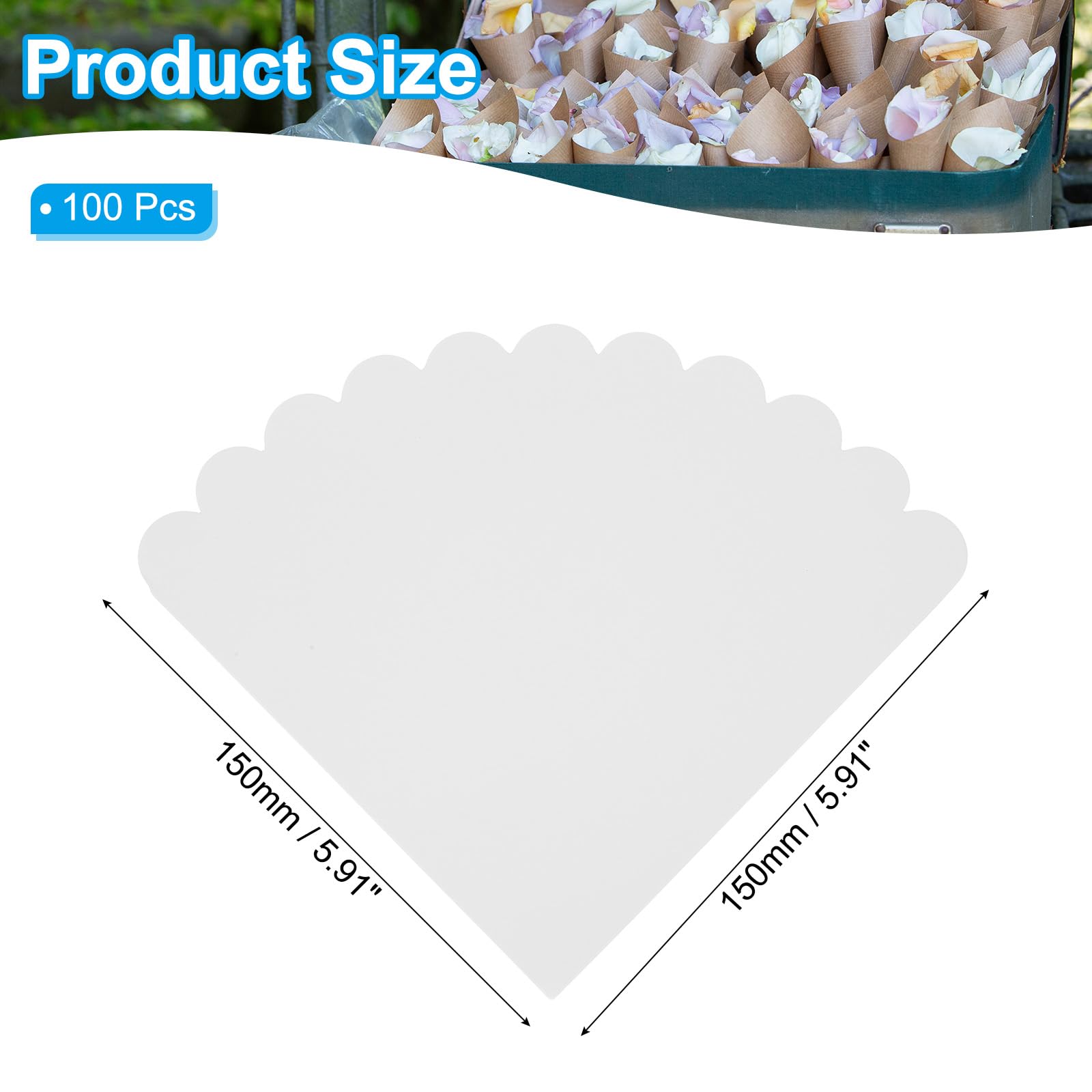 PATIKIL Coni Riso Matrimonio, 100Pz Coni Confetti Portaconfetti Carta Stampa a Onda Cava Bouquet per Feste Scatole Regalo Caramelle Sacchetti Cioccolato Addio Celibato Petali, Bianco