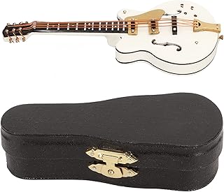 Brooch Pins, Brooch Pins for Crafts, Miniature Guitar Model Decor White Hollow Stylish Style Wood Velvet Case Decorative with Safety Clasp Mini Instruments Model
