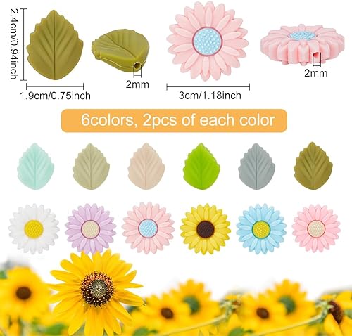 Miniatura 2 de WEBEEDY 24 tapones de aguja de tejer, protectores de punta de aguja de margaritas y hojas, protectores de punta de tejer pequeños, tapas de extremo