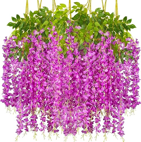 Image of SATYAM KRAFT 6 Pcs (43.2 inch) Artificial Wisteria Vine Garland | Long Silk Hanging Flowers String for Wedding Decoration Items, Shaadi Mandap, Birthday Party, Festival Event & Home Decor (Purple)