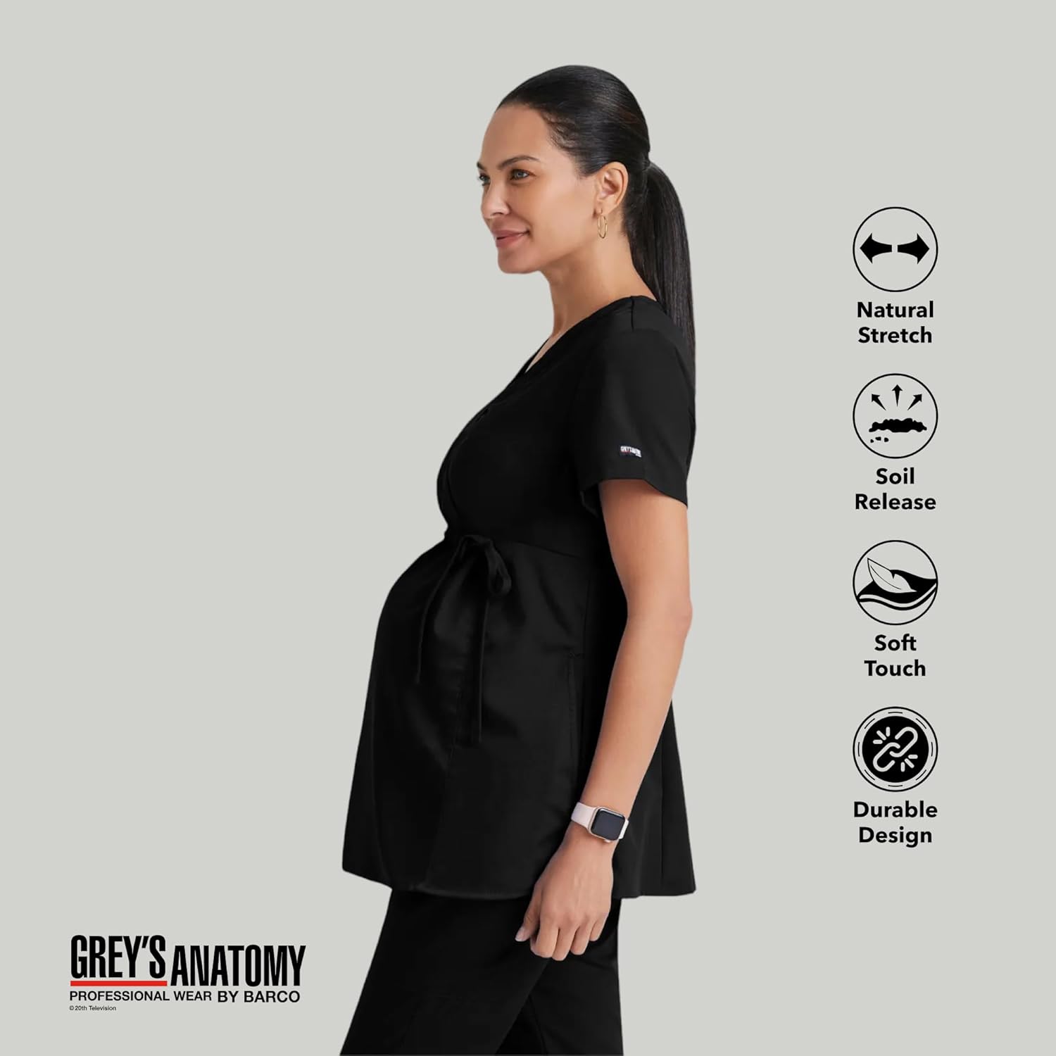 BARCO Grey's Anatomy Scrubs - Lilah Maternity Scrub Top for Women, Mock Wrap Front, Fitted Back Women's Scrub Top
